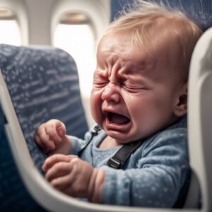 baby crying on airplane from cabin pressure. Ear pain on airplane. How to help alleviate ear pain for your children on an airplane.